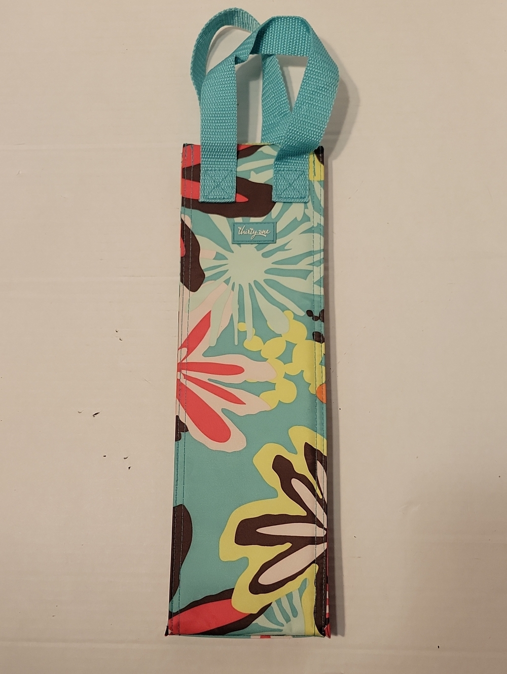 thirty-one Turquoise Floral Bottle Bag with Aqua Handles